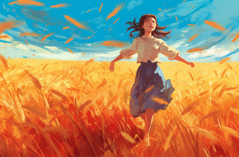 奔跑在麦田下的小女孩插画背景,插画/手绘图,插画/手绘图库,插画/手绘图下载,插画/手绘